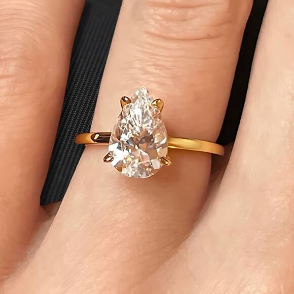 CT Pear Cut Engagement Ring Genuine Moissanite Stone 14k Solid